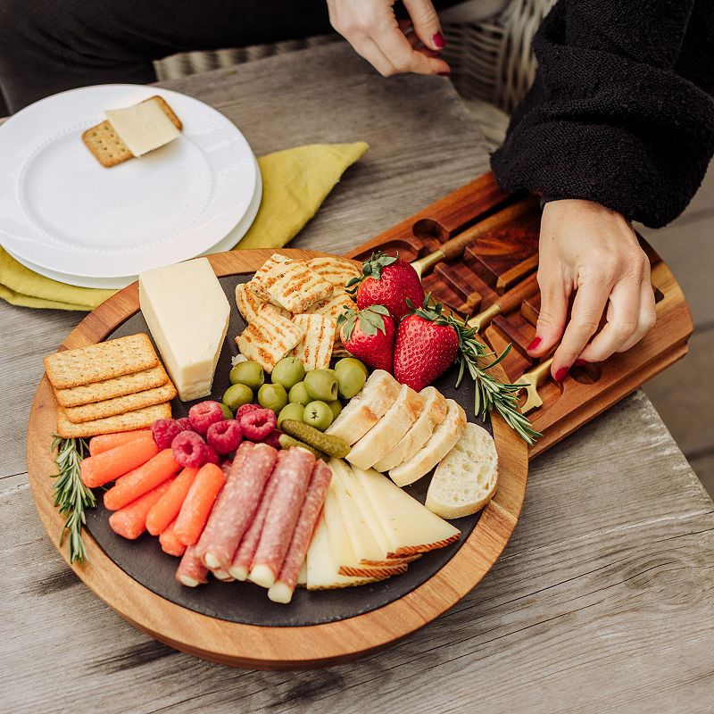 Toscana Insignia Acacia and Slate Serving Board with Cheese Tools