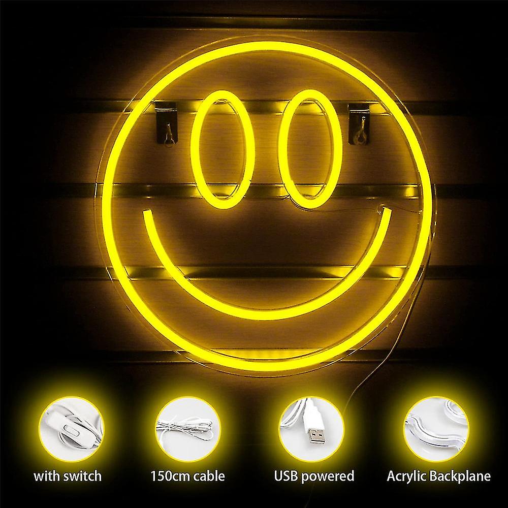 Usb Smile Face Led Neon Sign Light Wall Hanging Kids Bedside Lamp Decor