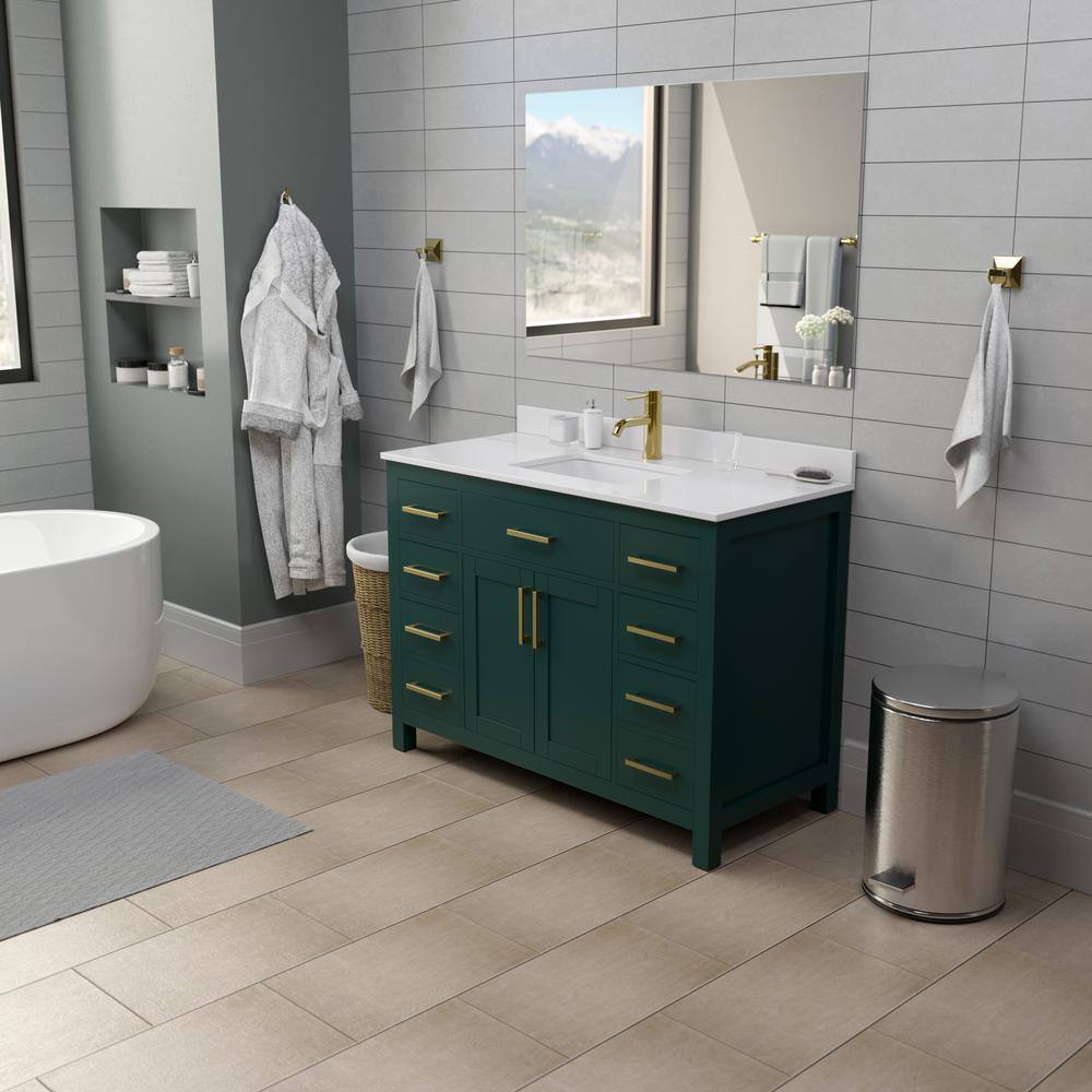 Wyndham Collection Beckett 48 in. W x 22 in. D x 35 in. H Single Sink Bathroom Vanity in Green with White Cultured Marble Top WCG242448SGDWCUNSMXX