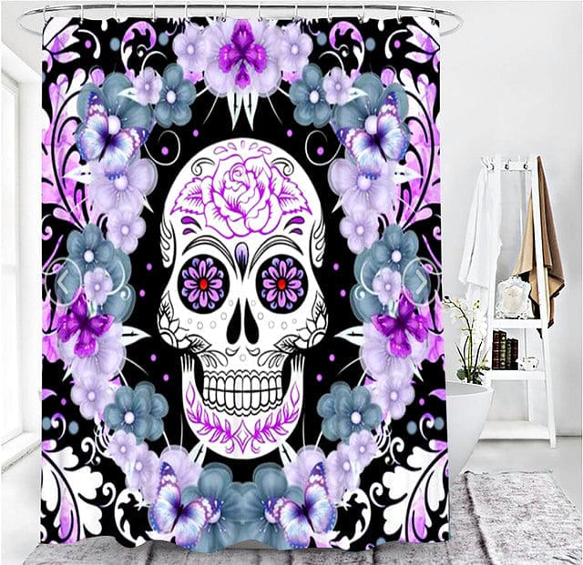 Purple Skull Print Shower Curtain