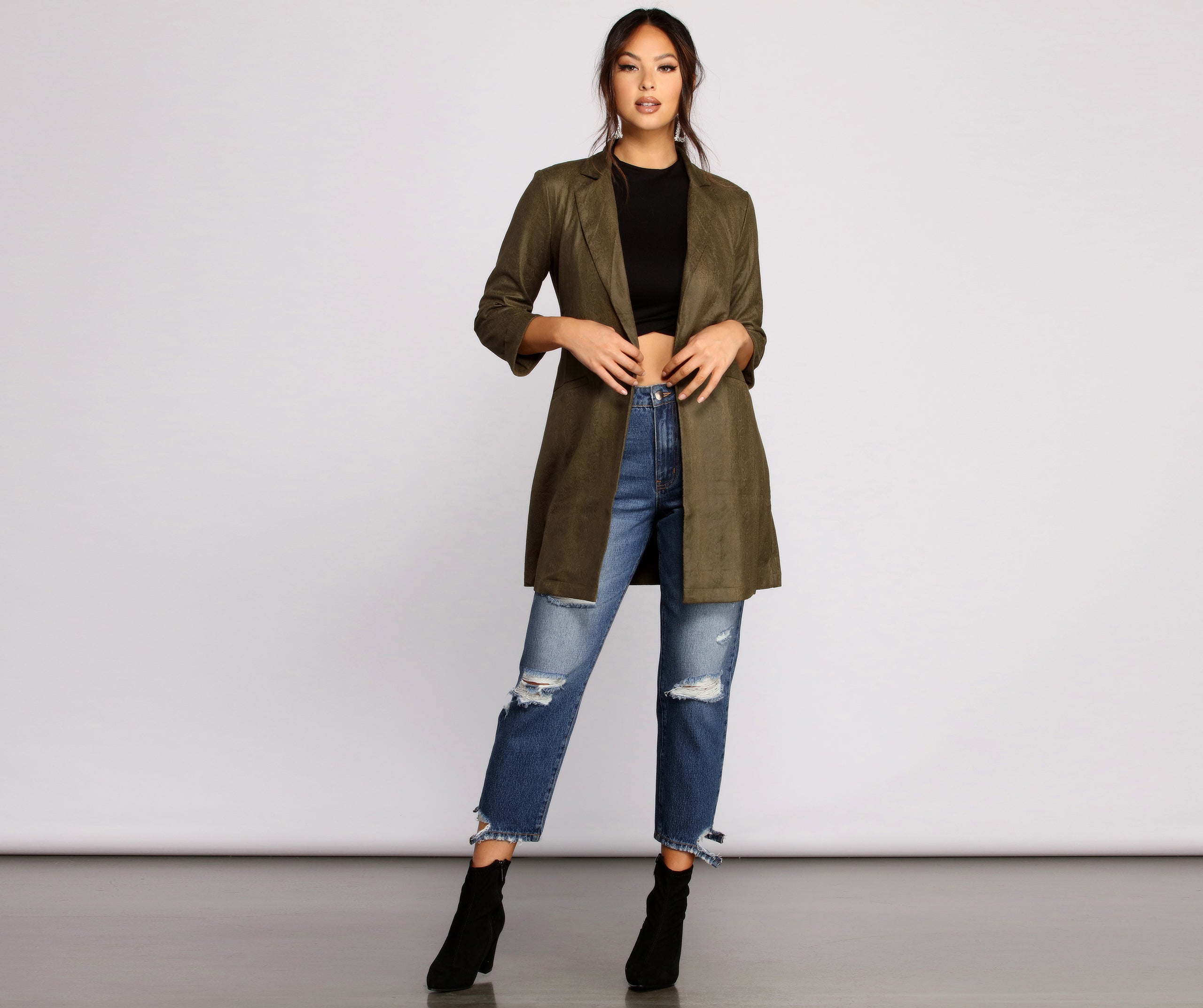 Makin' Moves Faux Suede Long Line Blazer