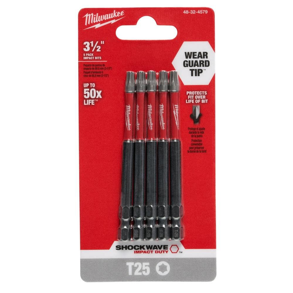 MW SHOCKWAVE 3.5 in. T25 Impact Driver Bits 5PK 48-32-4579 from MW