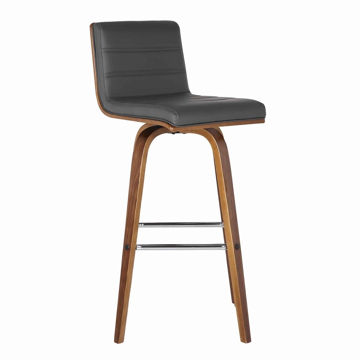 26 Inch Faux Leather Counter Height Barstool with Wooden Support， Gray - 35 H x 17 W x 20 L