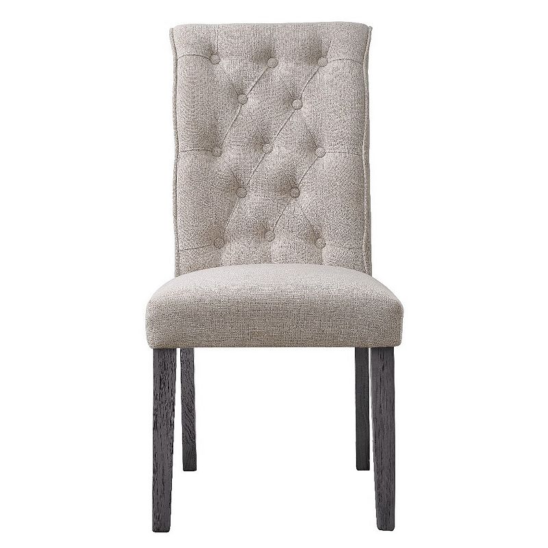 Side Chair with Button Tufted Backrest， Set of 2， Beige