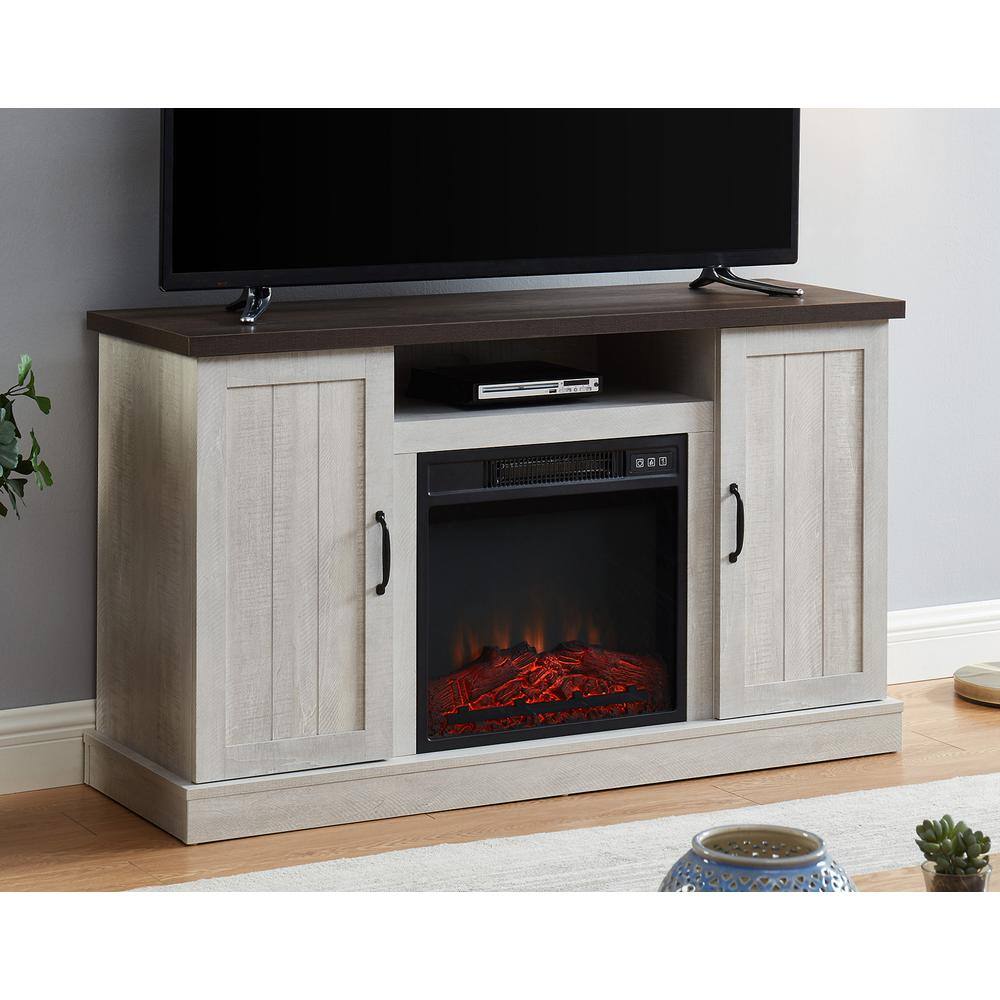 EDYO LIVING 48 in. Freestanding Wooden Electric Fireplace TV Stand in Stone Gray CYTVS07-WHI