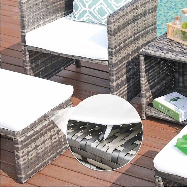 5piece Outdoor Wicker Seating Set with Chair，Ottoman and Cushion