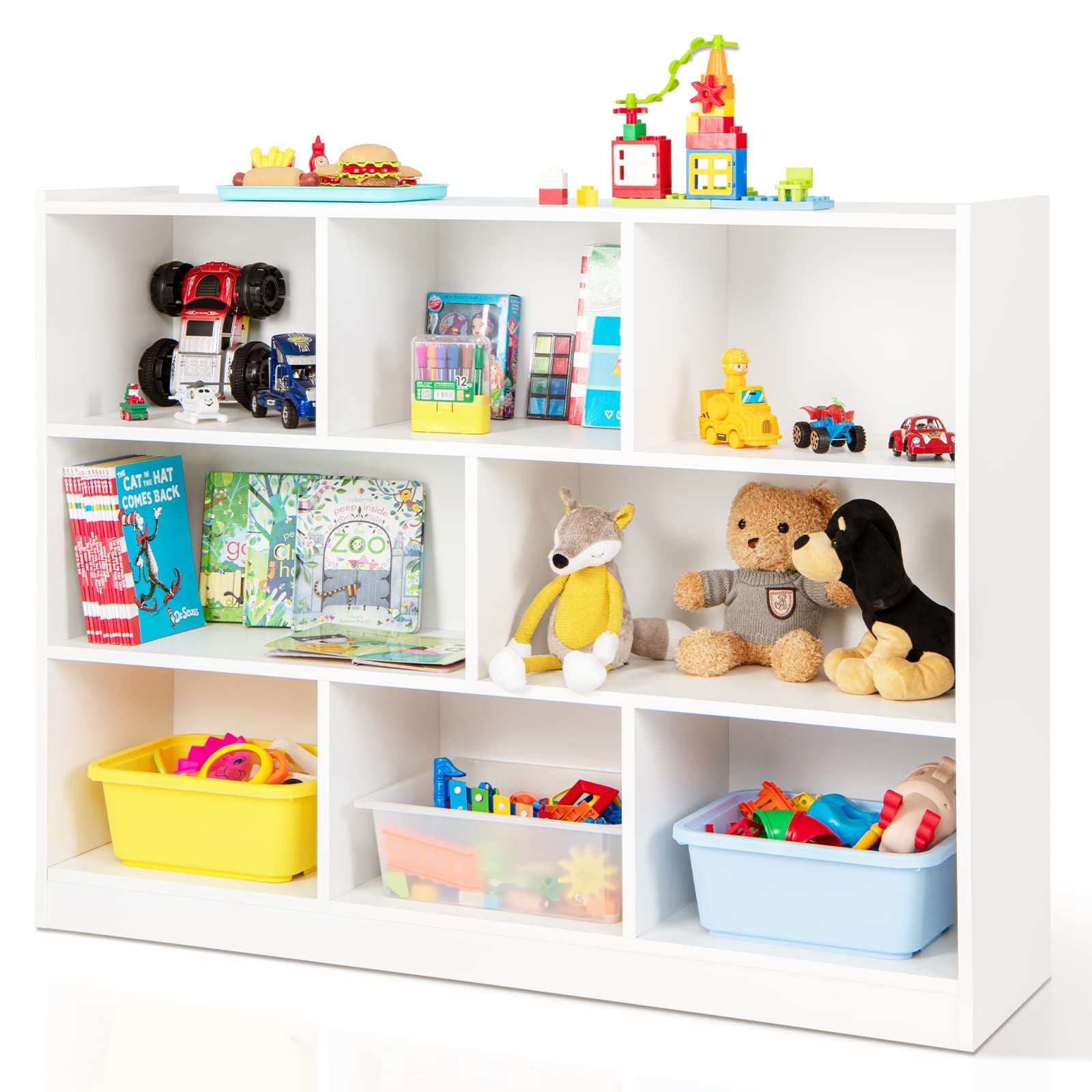 Costzon Toy Storage and Organizer, Wooden 8 Compartment Kids Bookshelf