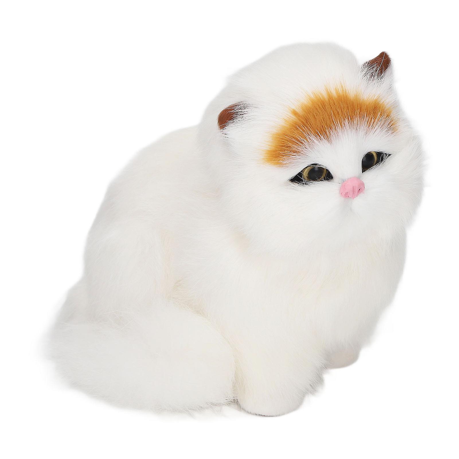 Synthetic Fur Cat Statue Home Funny Exquisite Cute Simulated Furry Cat Figurine Show Window Decoration Eyes Opened