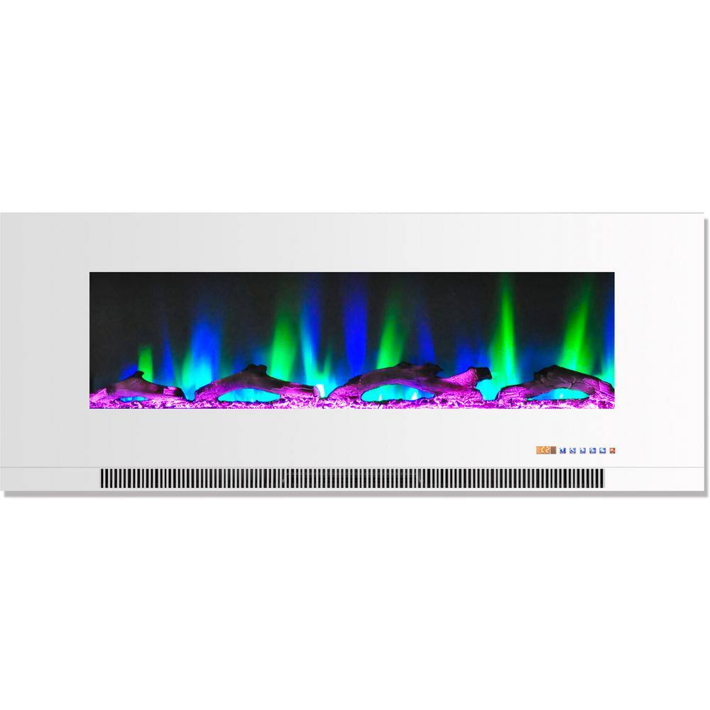 Cambridge 50 in. Wall-Mount Electric Fireplace in White with Multi-Color Flames and Driftwood Log Display CAM50WMEF-2WHT