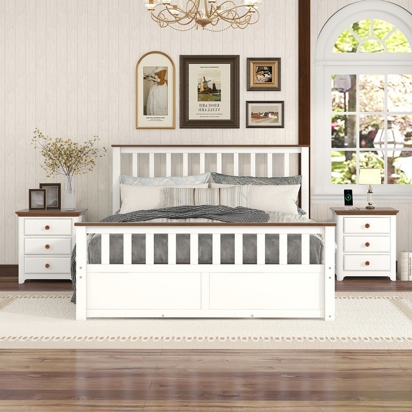 3-Pieces Bedroom Sets with Woodedn Platform Bed and Two Nightstands - - 37700962