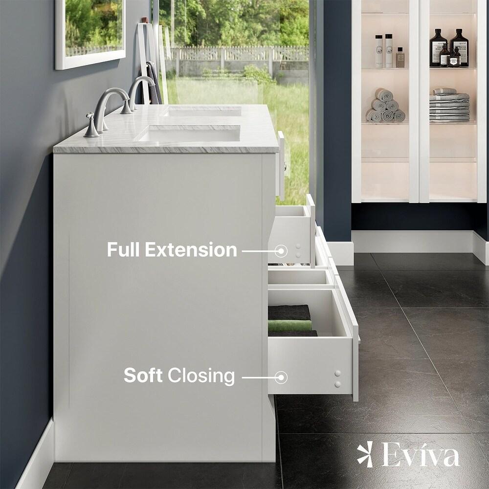 Eviva Booster 60 in. Double Sink Vanity in White with White Carrara Marble Countertop