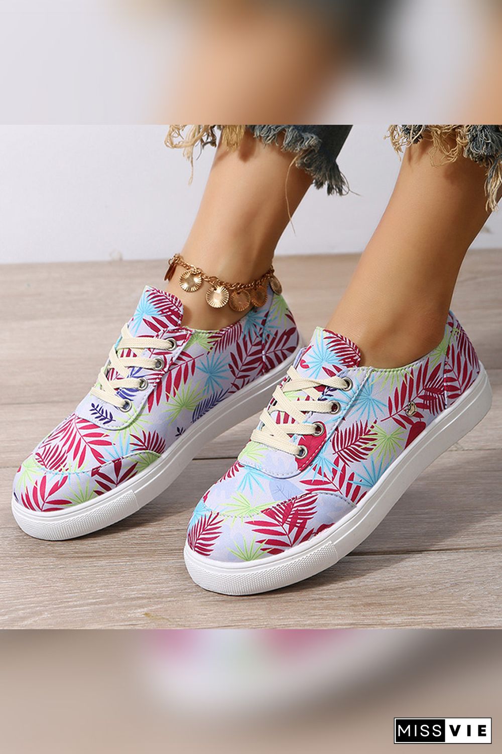 PU Floral Print Sneakers