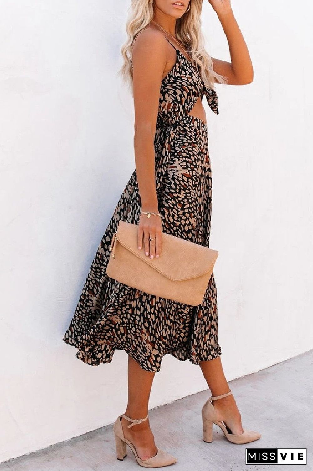 KarliDress Leopard Taste Printed Cutout Midi Dress P12629