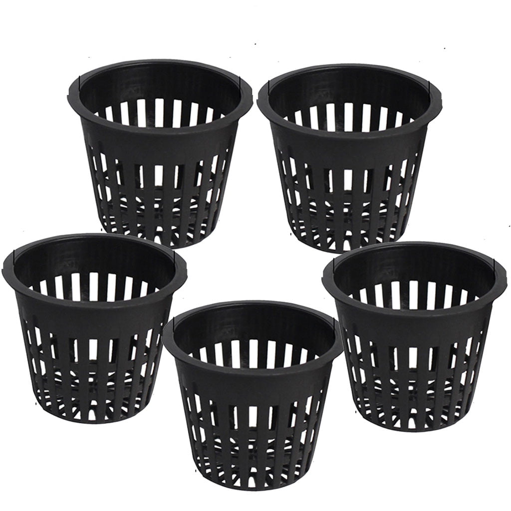 5 Pack of Lightweight Net Pot Cups for Hydroponics and Aquaponics - Wide Lip Design with Slotted Mesh Sides