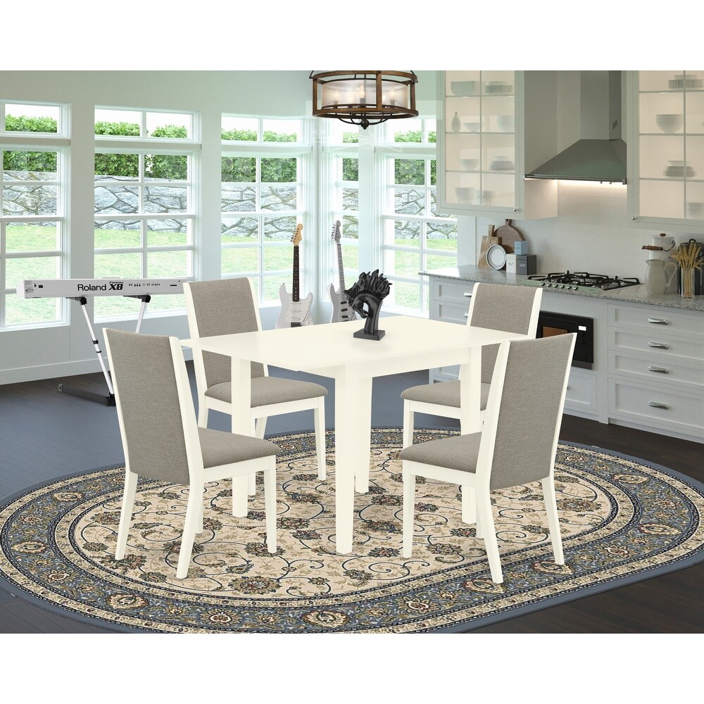 East West Furniture 5 Piece Dinette Set  a Dining Room Table and 4 Linen Fabric Parsons Dining Chairs  (Finish Option)