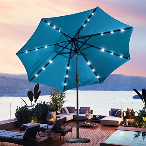 Sunnyglade 9′ Solar LED Lighted Patio Umbrella with 8 Ribs/Tilt Adjustment and Crank Lift System (Black)