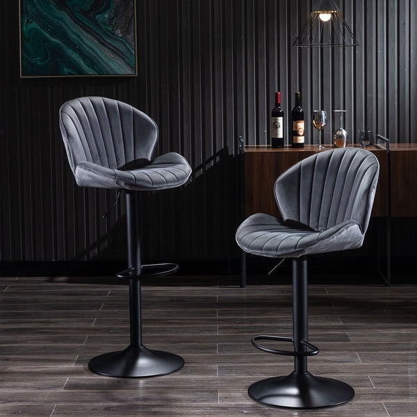 Set of 2 Bar Stools Adjustable Pub Barstools with Footrest