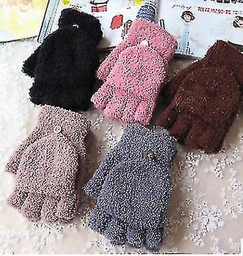 1pairs Coral Velvet Half Finger Gloves- Knitted Convertible Fingerless Gloves Mittens Thickened Stretchy Winter Warm Mittens In Common Size For Women