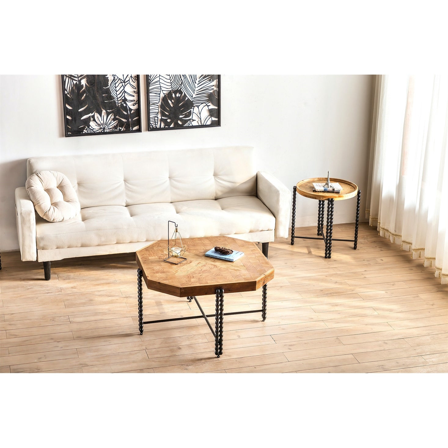 Natural Wood Octagon Coffee Table for Living Room