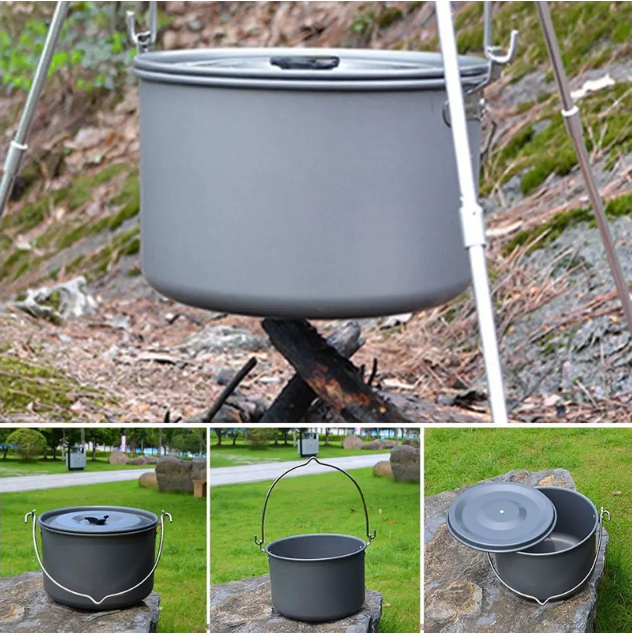 4 5 people 4.2L Camping Hanging Pot Ultralight Outdoor Single Pot Aluminium oy Camping Equipment Tools