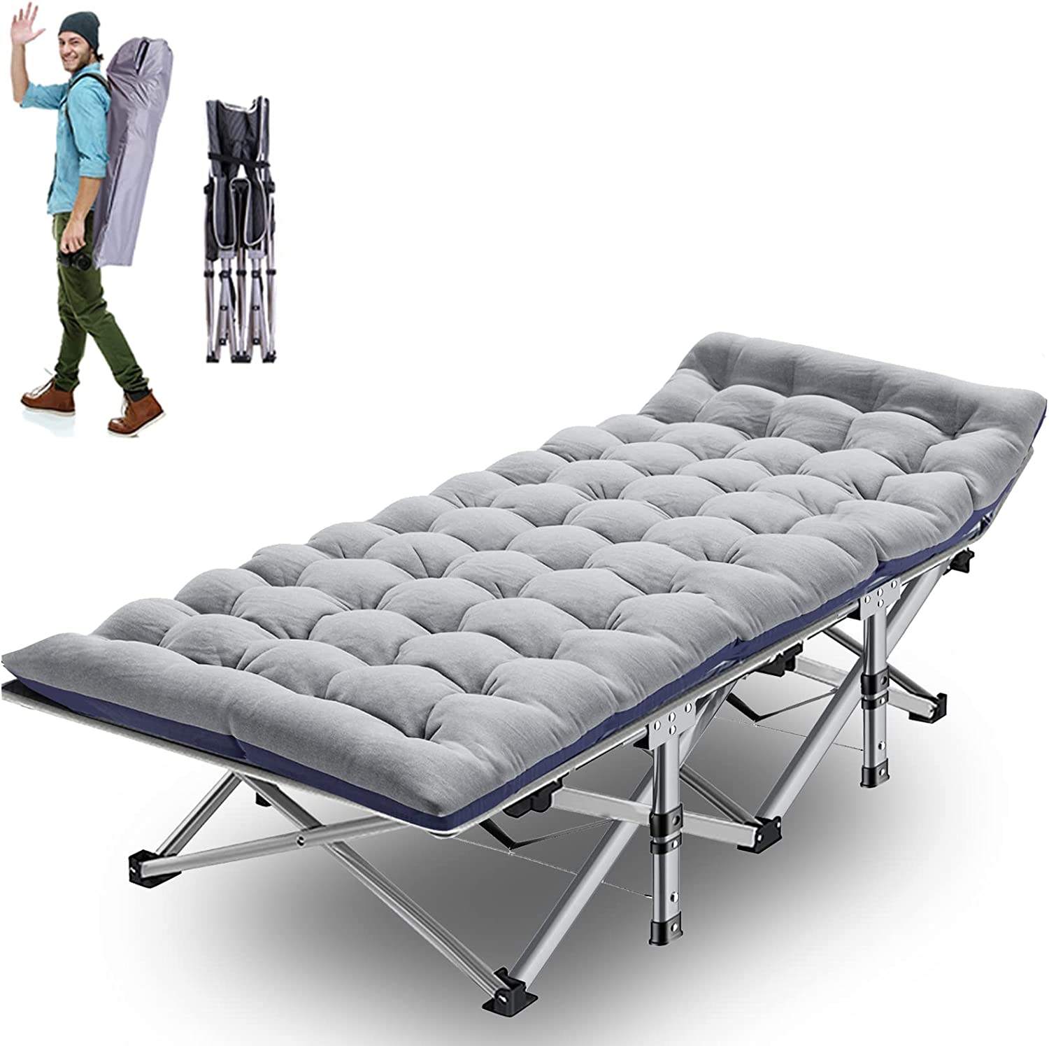 ABORON Folding Camping Cot with 2 Sided Mattress， 75