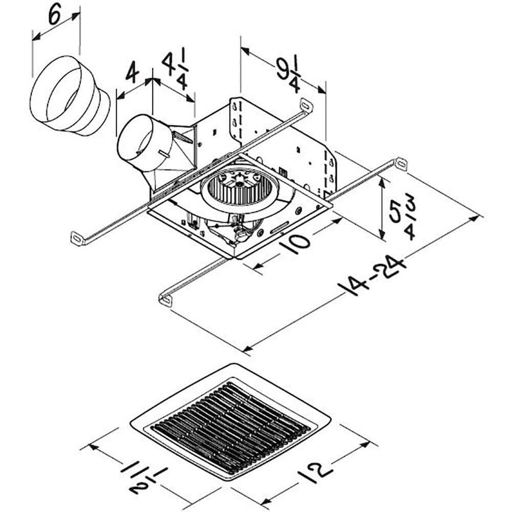 Broan-NuTone Flex 50 CFM Ceiling or Wall Mount Bathroom Exhaust Fan with Roomside Installation ENERGY STAR AE50