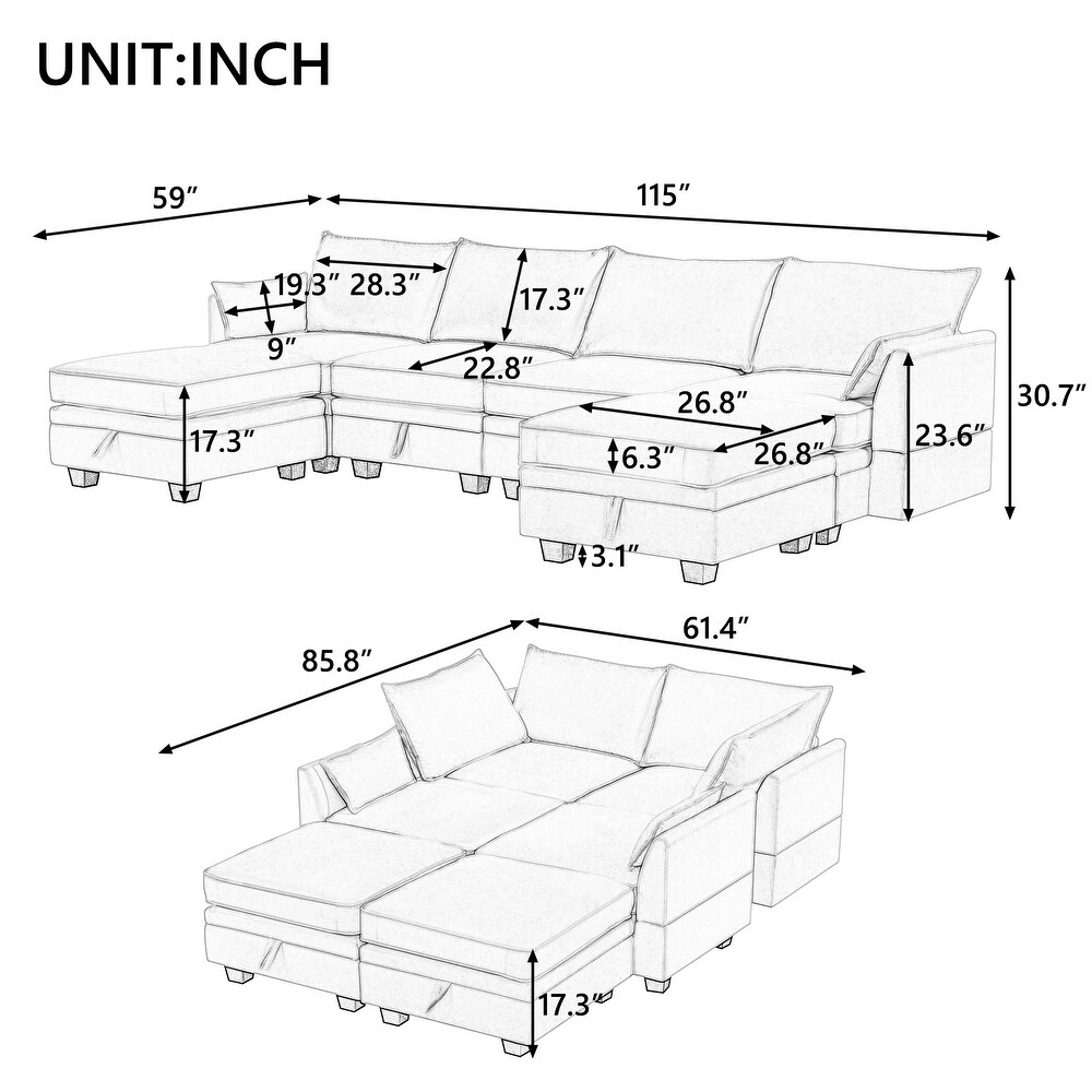 Modern Large Reversible Sleeper Sectional Sofa U Shape Convertible Sofa Bed with Reversible Chaise for Living Room Storage Seat