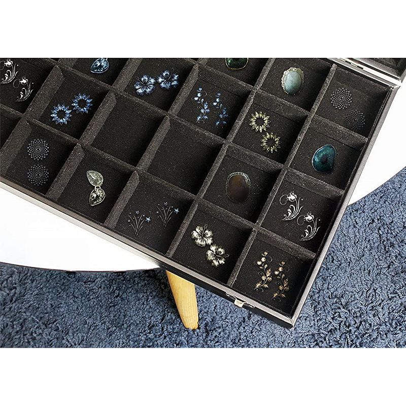 Black Jewelry Display Tray with Velvet Lining for Gemstones， Rocks (24 Slots， 14 x 9.5 x 2 In)