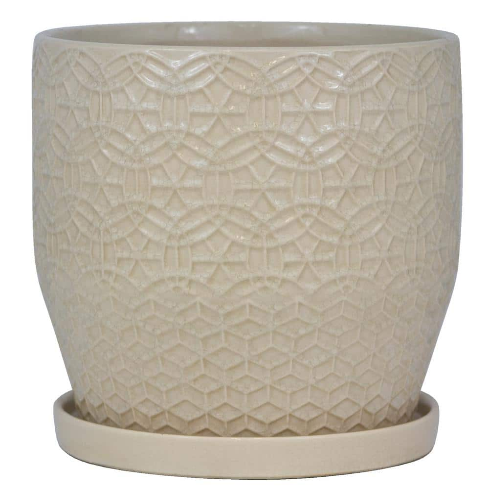 Trendspot 10 in. Dia Ivory Rivage Ceramic Decorative Pot CR10853-10B