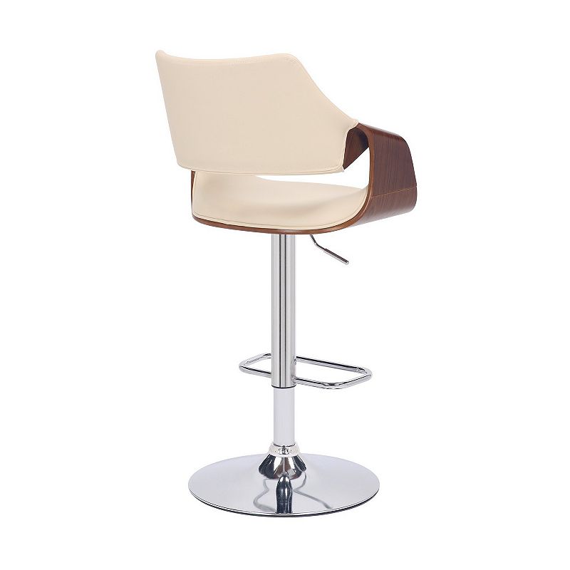 Bar Stool with Curved Leatherette Back and Seat， Cream