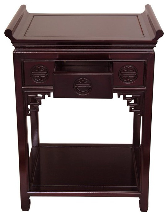 Oriental End Table  Open Shelf  amp3 Drawers With Shou Three Symbols  Dark Cherry   Asian   Side Tables And End Tables   by Decor Love  Houzz