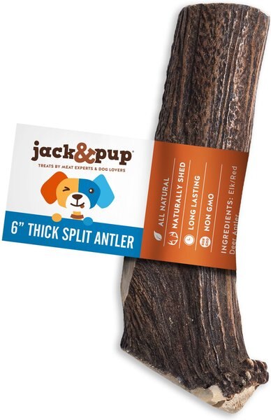 Jack and Pup Medium Split Elk Antler Extra Thick Dog Chew Treats， 6-in