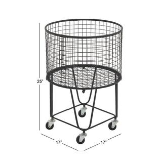 CosmoLiving by Cosmopolitan Black Deep Set Metal Mesh Laundry Basket Storage Cart with Wheels 29034