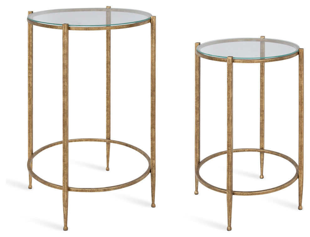 Solange Metal and Glass Nesting Tables 2 Piece Set  Gold 2 Piece   Contemporary   Coffee Table Sets   by Uniek Inc.  Houzz