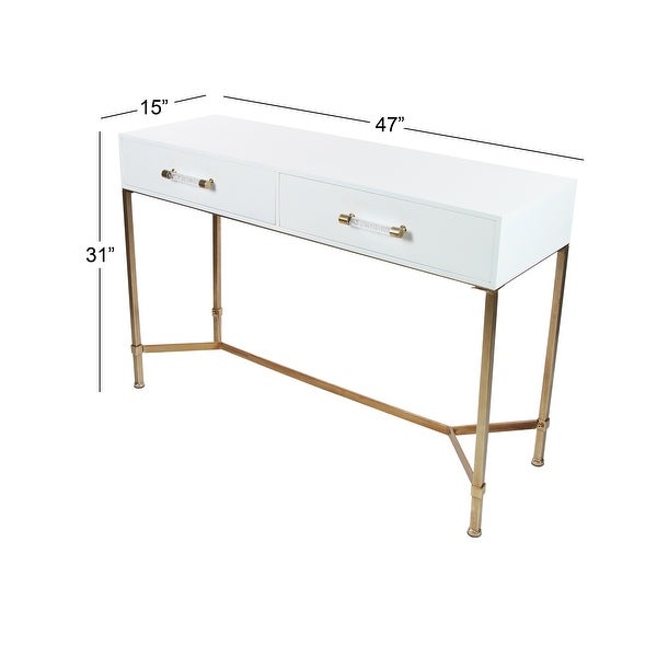 White Wood Glam Modern Contemporary 2 Drawer Desk Console Table - 47 x 15 x 31