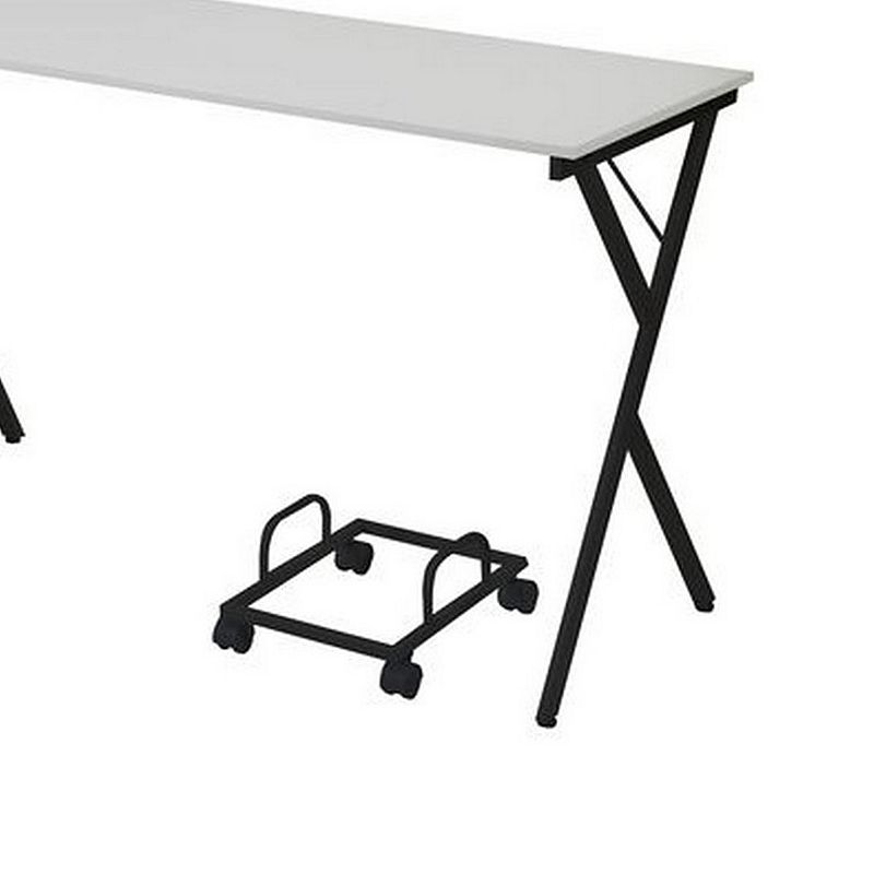 Computer Desk with X Metal Accent and CPU Holder， Gray