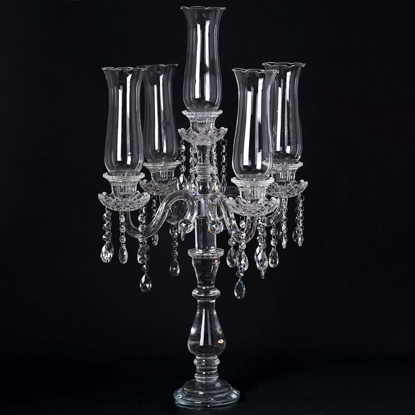 5 Arm Premium Crystal Glass Taper Candle Holder Candelabra With Chandelier Chains 32