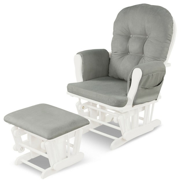 Costway Glider And Ottoman Cushion Set Wood Baby Nursery Rocking Chair