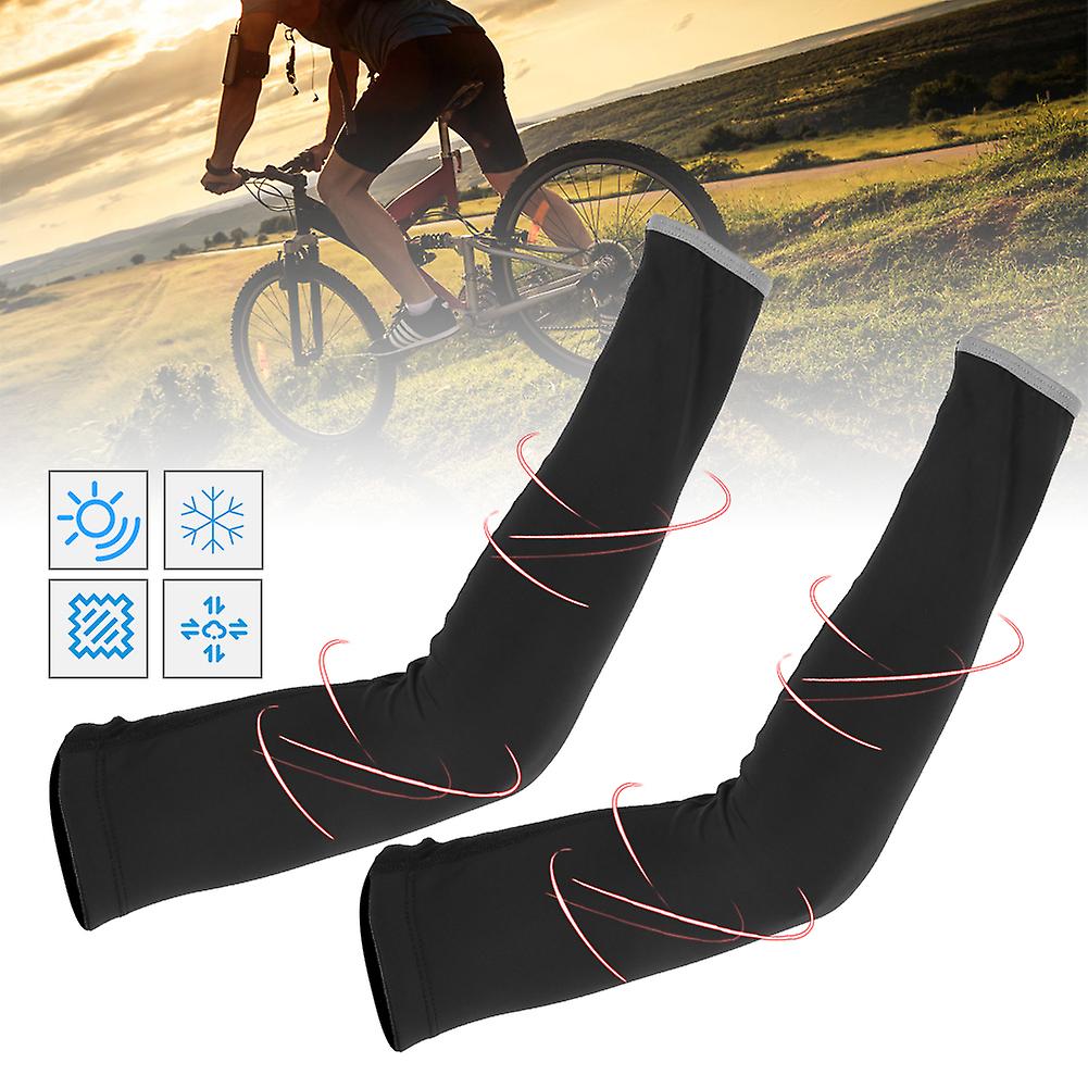 1 Pairs Arm Sleeves For Sun Protection， Reflective Strap Arm Sleeves Cooling Sports Half Finger Sleeves For Cycling， Sports， Run， Basketball[m-black]