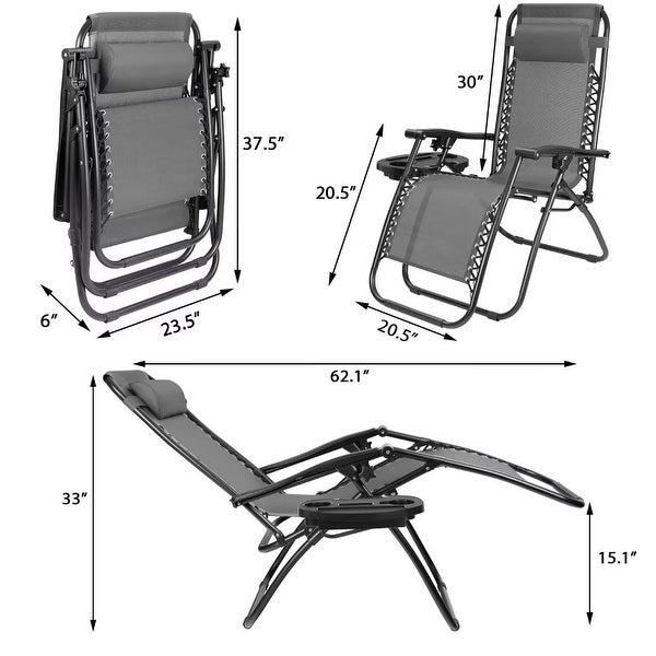 Zero Gravity Chairs Patio Chairs Lawn Lounge Chair Patio Set of 2 with Pillow and Cup Holder Patio Furniture - Overstock - 37866211