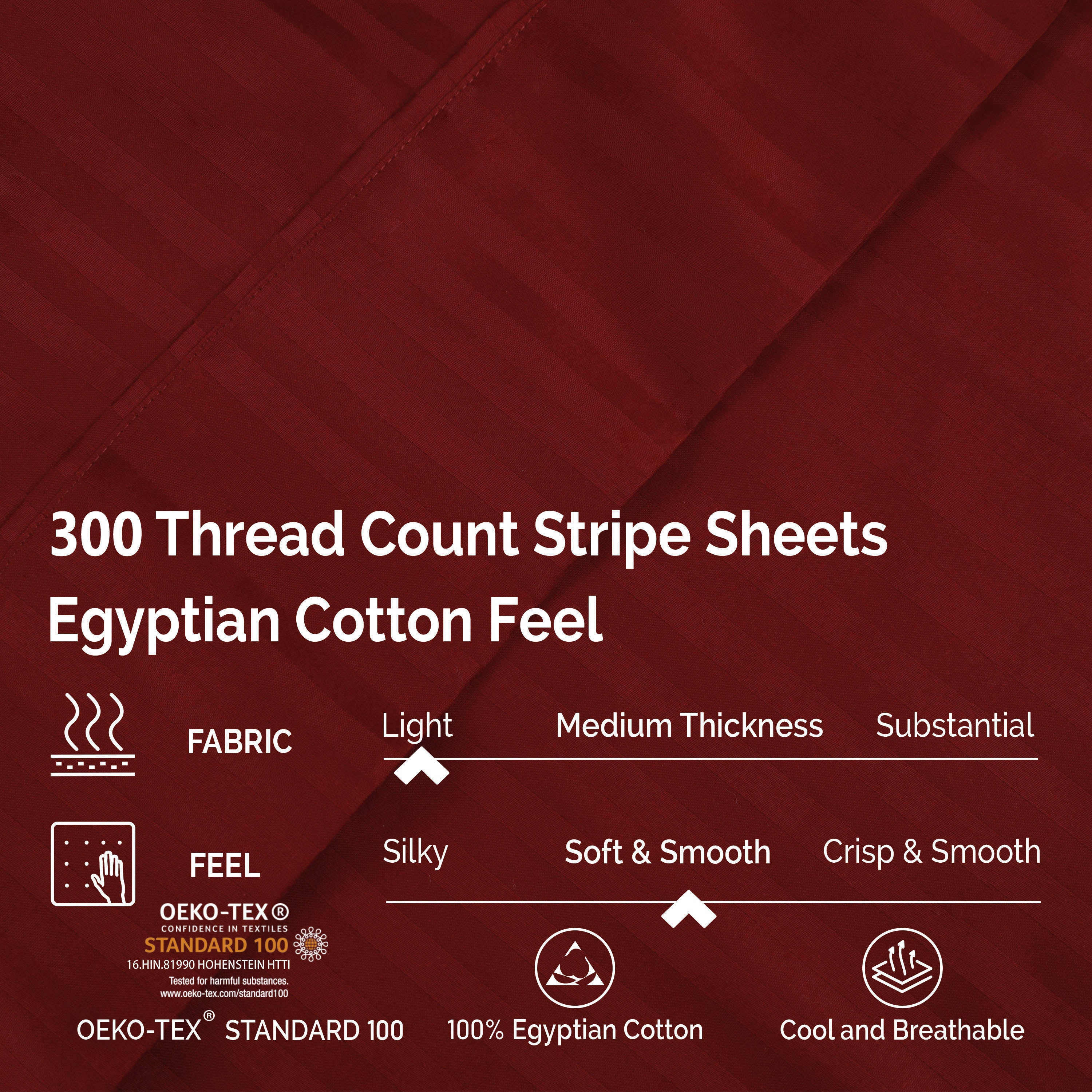 Superior 300 Thread Count Egyptian Cotton Sheet Set， Burgundy， California King