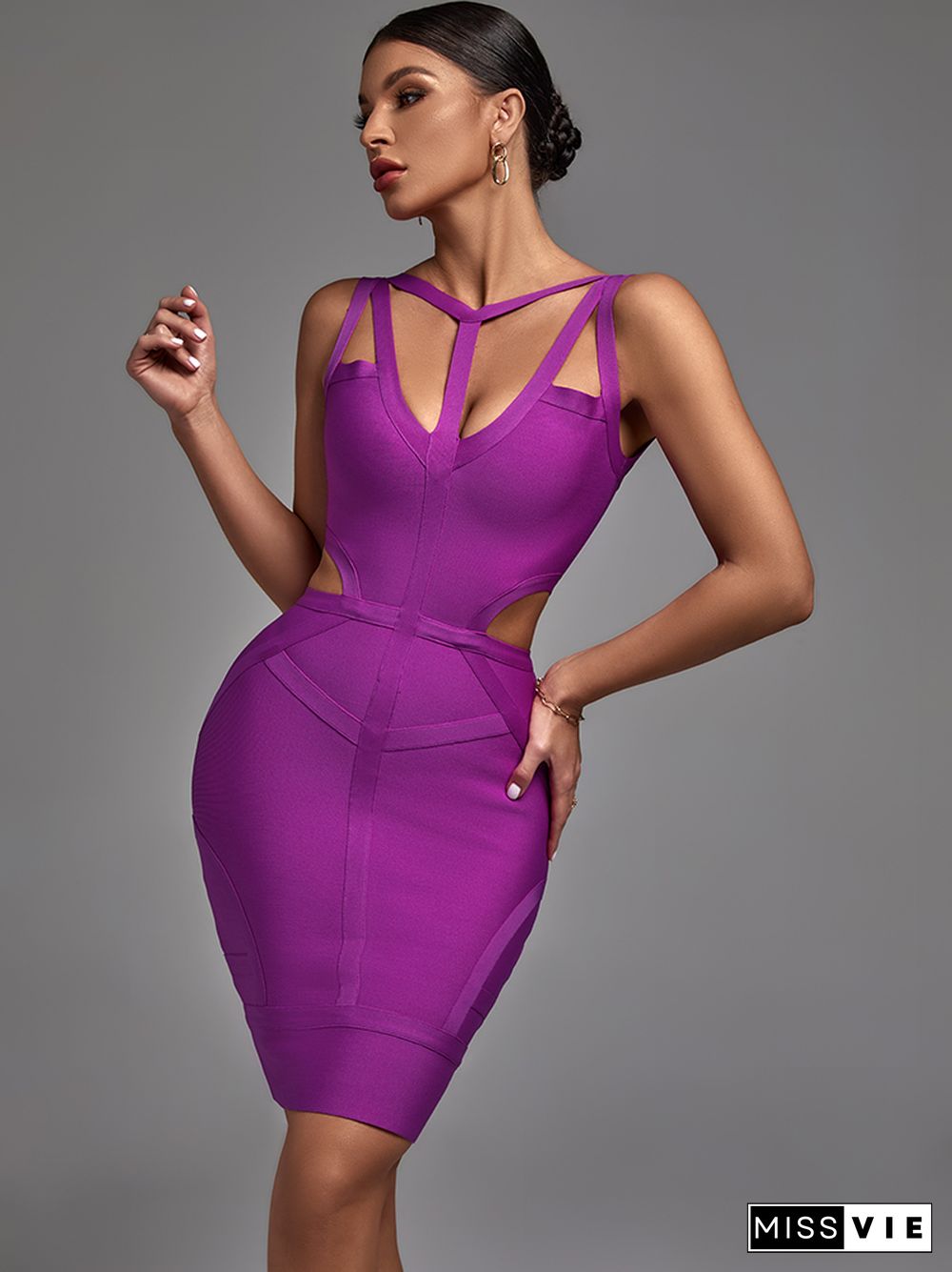 Purple Bandage Dress New Women's Bodycon Dress Elegant Sexy Strappy Evening Club Party Dress High Quality Summer Outfits