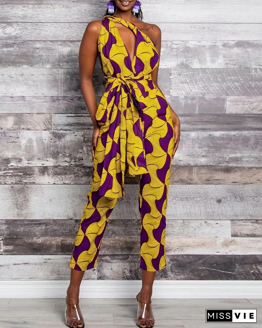 Dashiki Print Multi Wear-way Tight Waist Jumpsuit P11213