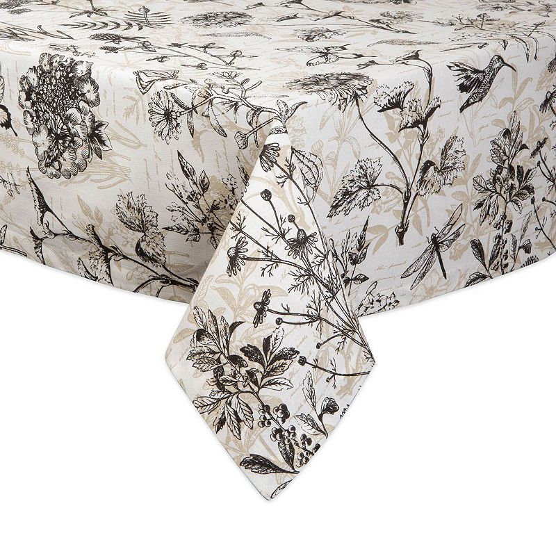 84 Ivory and Black Botanical Themed Rectangular Outdoor Tablecloth