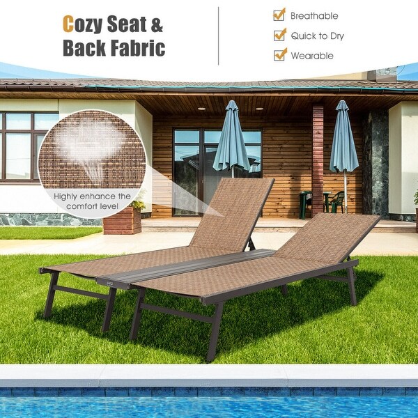 2-Person Patio Chaise Lounge with Middle Panel-Brown - 77.5