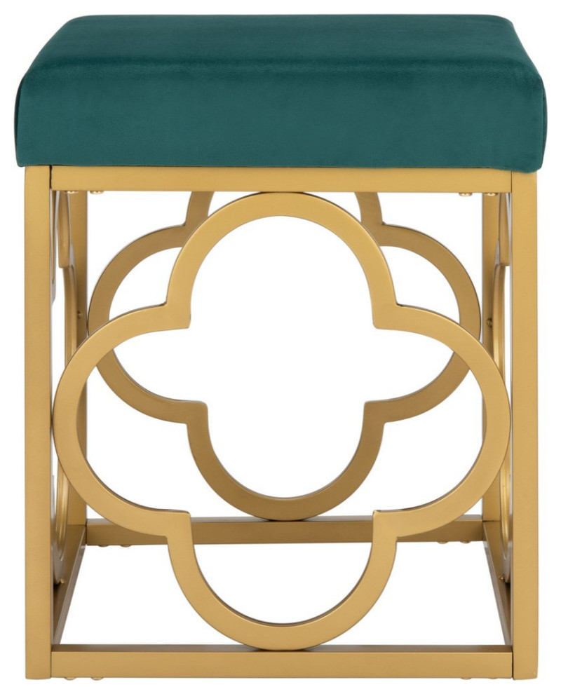 Patience Square Ottoman Emerald/ Gold   Mediterranean   Footstools And Ottomans   by AED Luxury Home Decor  Houzz