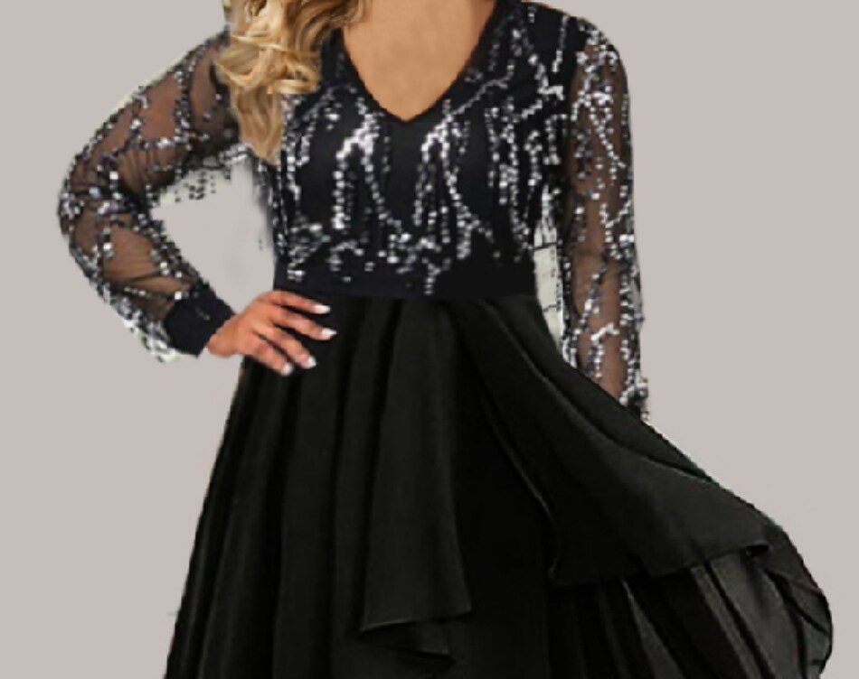 Women's Plus Size A Line Dress Pure Color V Neck Long Sleeve Fall Winter Stylish Midi Dress Daily Weekend Dress