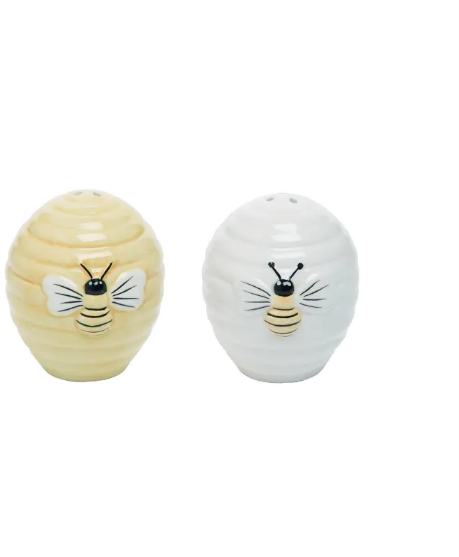 Light Yellow and White Beehive Salt and Pepper Shakers