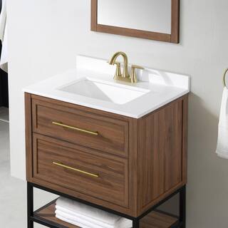 Home Decorators Collection Corley 30 in. W x 19 in. D x 34.50 in. H Freestanding Vanity in Spiced Walnut with White Engineered Stone Top Corley 30SW