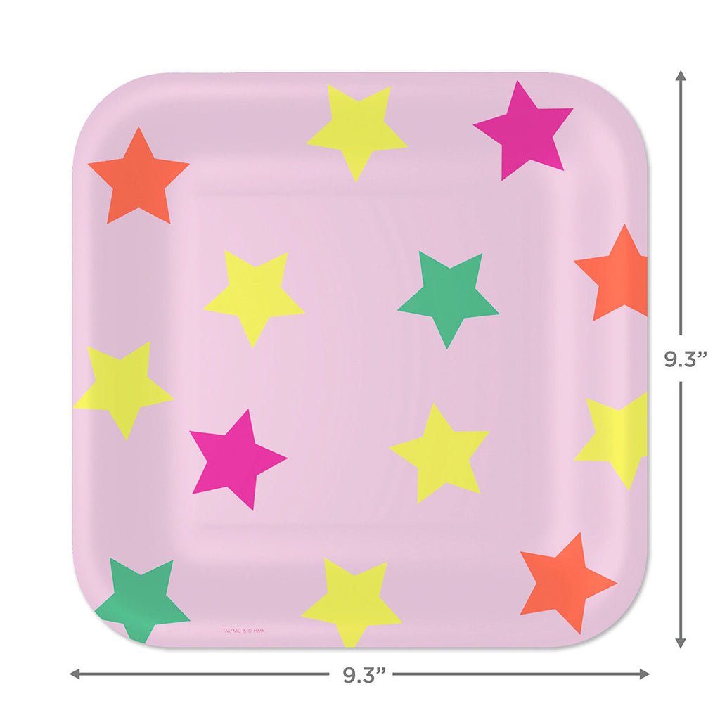 Hallmark  Colorful Stars on Pink Square Dinner Plates, Set of 8